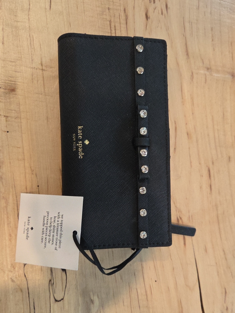 kate spade black crystal-accent continental wallet